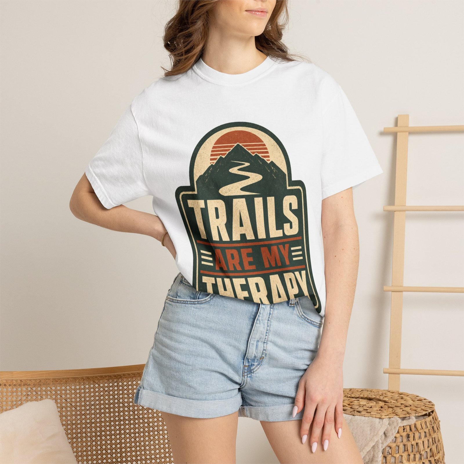 TRAILS ARE MY THERAPY Hiking T-Shirt, Hiker Gift, Outdoor Self Care Tee, Trail Lover Shirt - Image 4